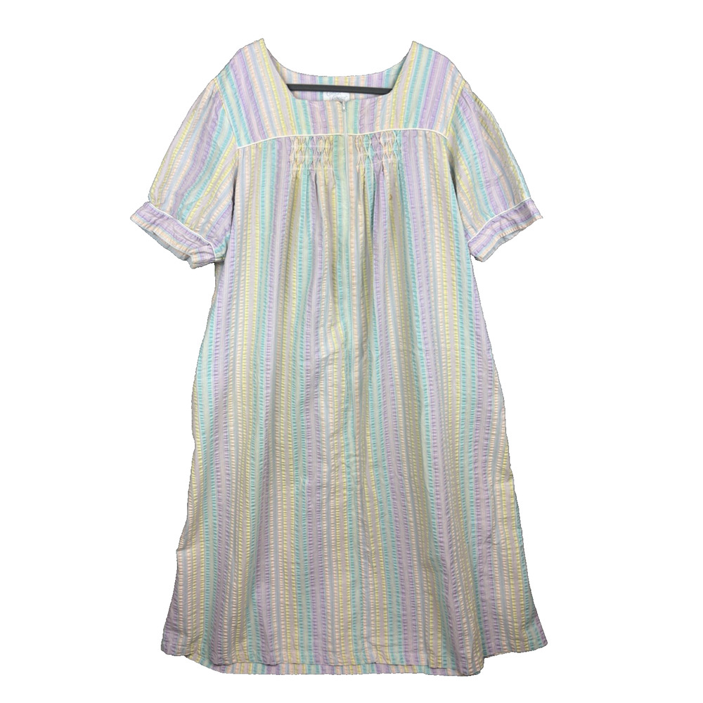 Comfort Choice Womens 3X MuuMuu House Dress Robe Maxi Pastel Striped Seersucker